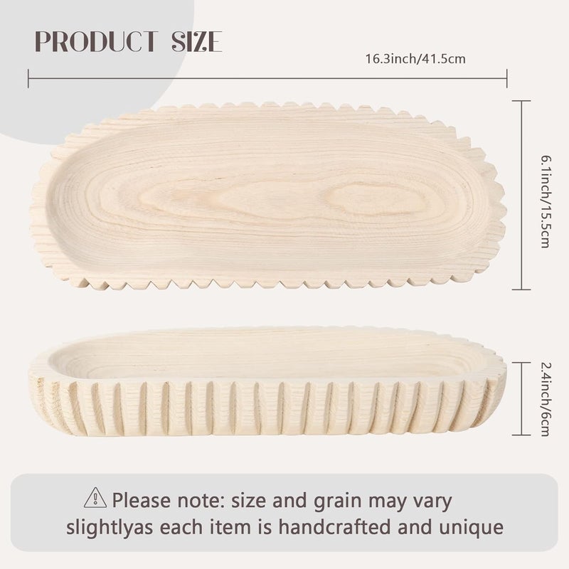 Oakrain Wooden Decorative Dough Bowl for Home Decor, Unique Centerpiece Bowl, Wood Bowl with Hand Carved Vertical Stripes, Home Decor Accents for Farmhouse Boho Rustic Style (16.3"x 6" Light Wood Color) - Image 2